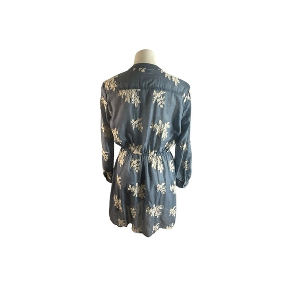 New York & Company Embroidered Floral Gauzy Denim Blue and White Dress - Picture 12 of 14